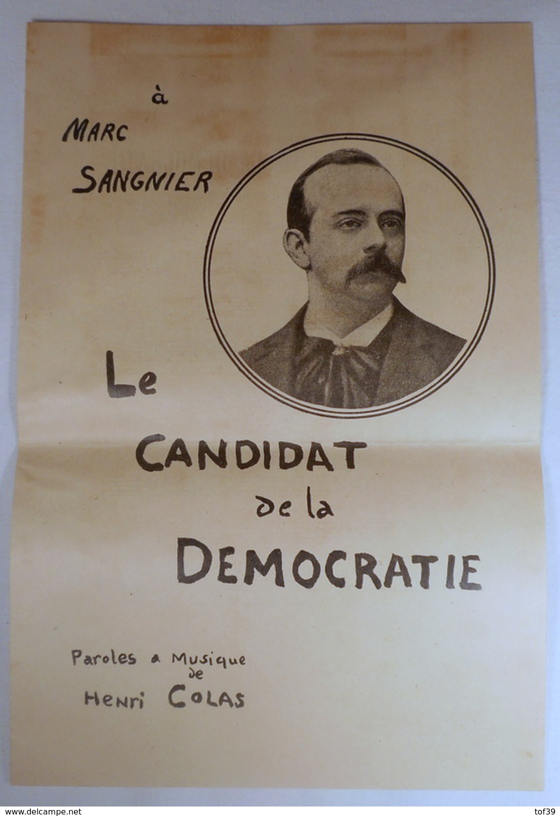 Partitions Musicales Par Henri Colas Pour Marc Sangnier Le Candidat De La Démocratie - Partitions Musicales Anciennes