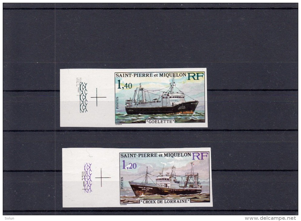 ST.PIERRE & MIQUELON  1976 STERN TRAWLERS SHIP SHIPS  2  STAMPS IMPERFORATED   MNH - Neufs