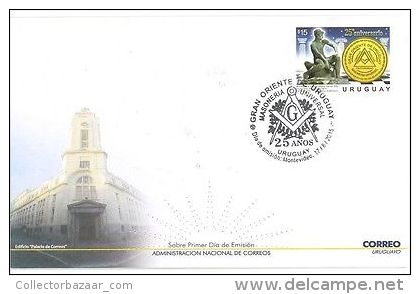 FREEMASONRY MASONRY MASON MEDAL Compass SCULPTURE  URUGUAY 2015 FDC STAMP COVER - Freimaurerei