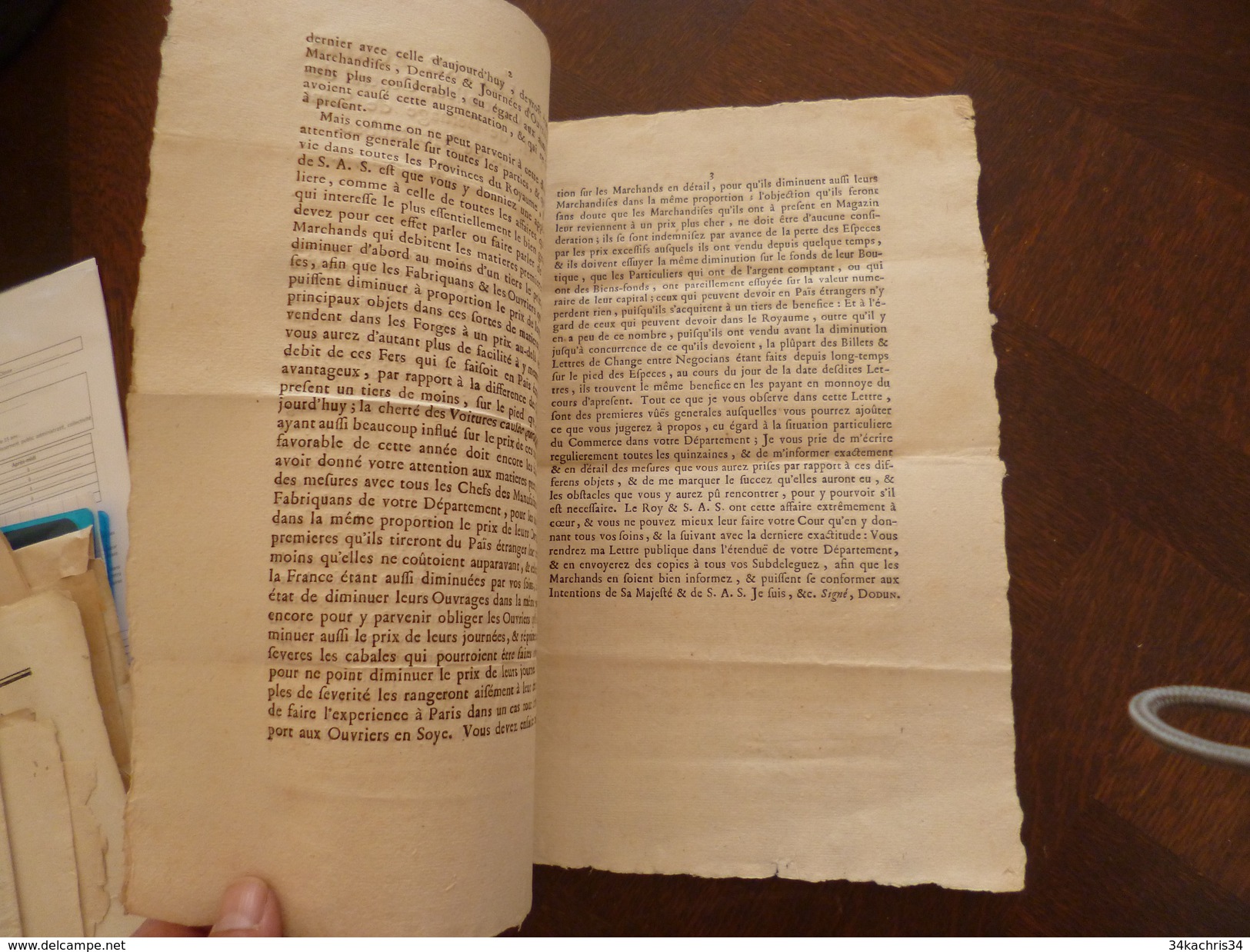 Copie De La Lettre De M.Dodun Finances à M.de Bernage De Saint Maurice Montauban.04/04/1724 A Propos Des Espèces Monnaie - Décrets & Lois