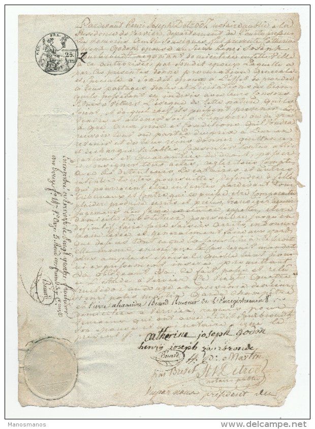 602/24 - VERVIERS - Papier Fiscal An 12 (1803/4) - Acte Epoux Godon Zourbroude Devant Le Notaire Detrooz - 1794-1814 (Période Française)