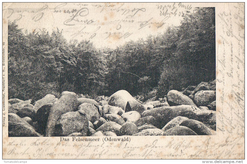 AK Odenwald Felsenmeer Gelaufen 1902, Knick Rechts Sonst Gut Erhalten - Odenwald