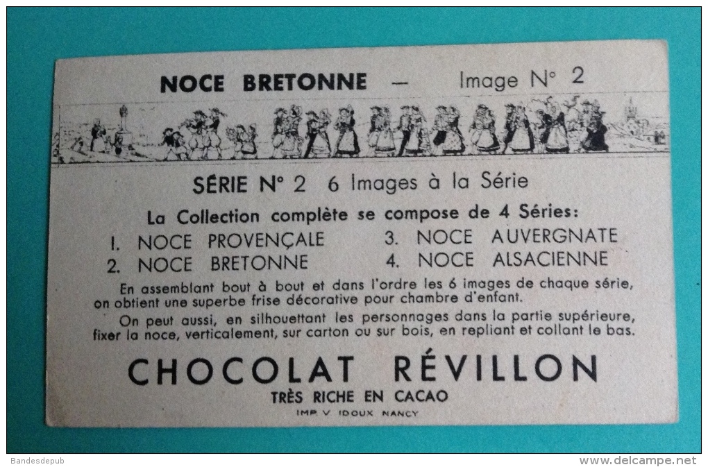 Chocolat Revillon Chromo Image Illustrateur Noces Coutume Bretonne Bretagne Musicien Cornemuse - Revillon