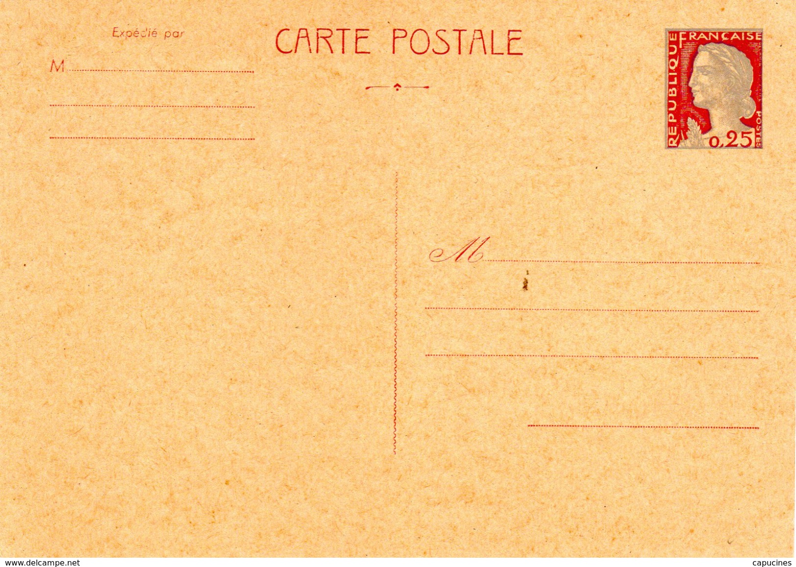 M. De Decaris  - Entier Postal (N° 1263-CP1) Carton Chamois Foncé (1965) - 1960 Marianne De Decaris
