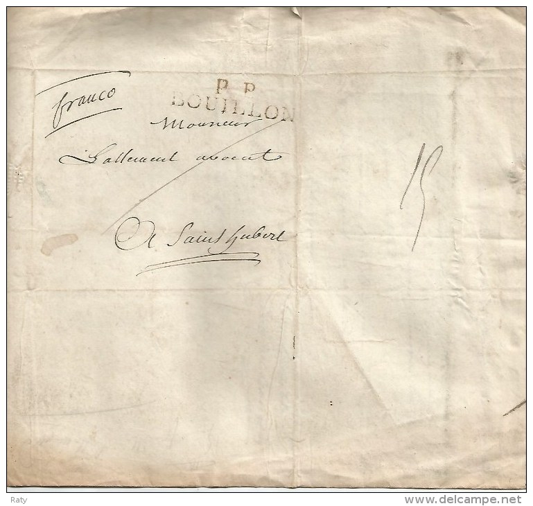 Lettre Complète De BOUILLON Vers Saint-Hubert.  En Franco.  P.P.BOUILLON  Noir Du  10 Mars 1829 . - 1815-1830 (Période Hollandaise)