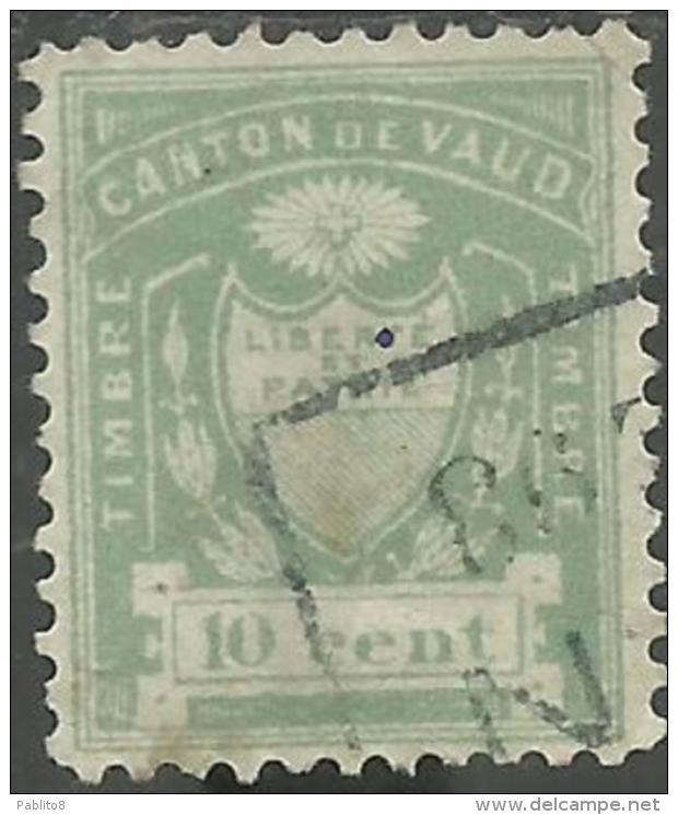 SWITZERLAND SUISSE SCHWEIZ SVIZZERA 1865 CANTON DE VAUD CENT. 10 10c FISCAL STAMP REVENUE USATO USED OBLITERE' - Fiscaux