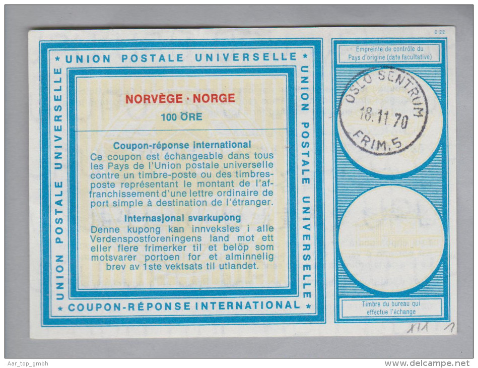 Norwegen Ganzsachen Coupon Réponse International 1970-11-18 Oslo 100 Öre - Entiers Postaux