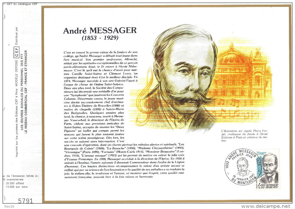 Sur Feuillet CEF , FDC 1983 Montluçon . André MESSAGER . - 1980-1989