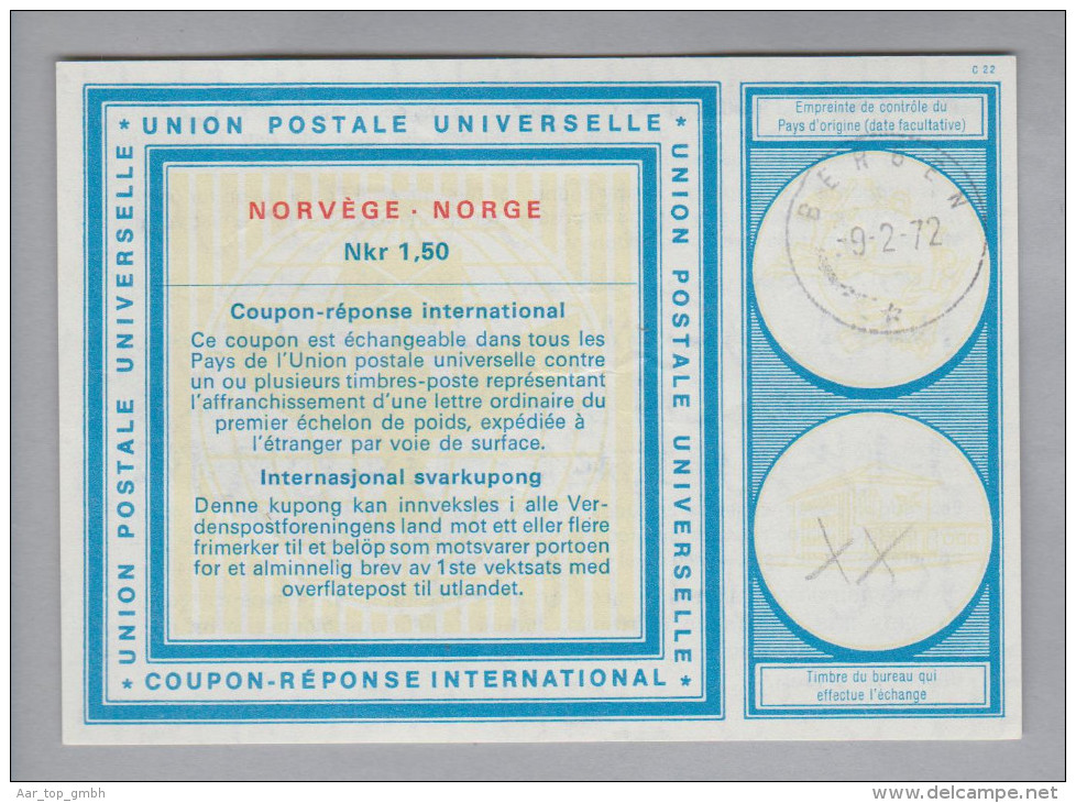 Norwegen Ganzsachen Coupon Réponse International 1972-02-09 Ergen Nkr.1.50 - Entiers Postaux