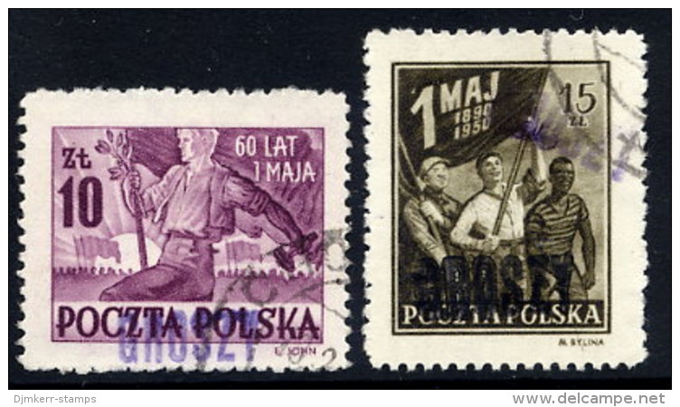 POLAND 1950 Currency Reform Handstamp On 1.May Anniversary Set, Used.  Michel 661-62 - Gebraucht