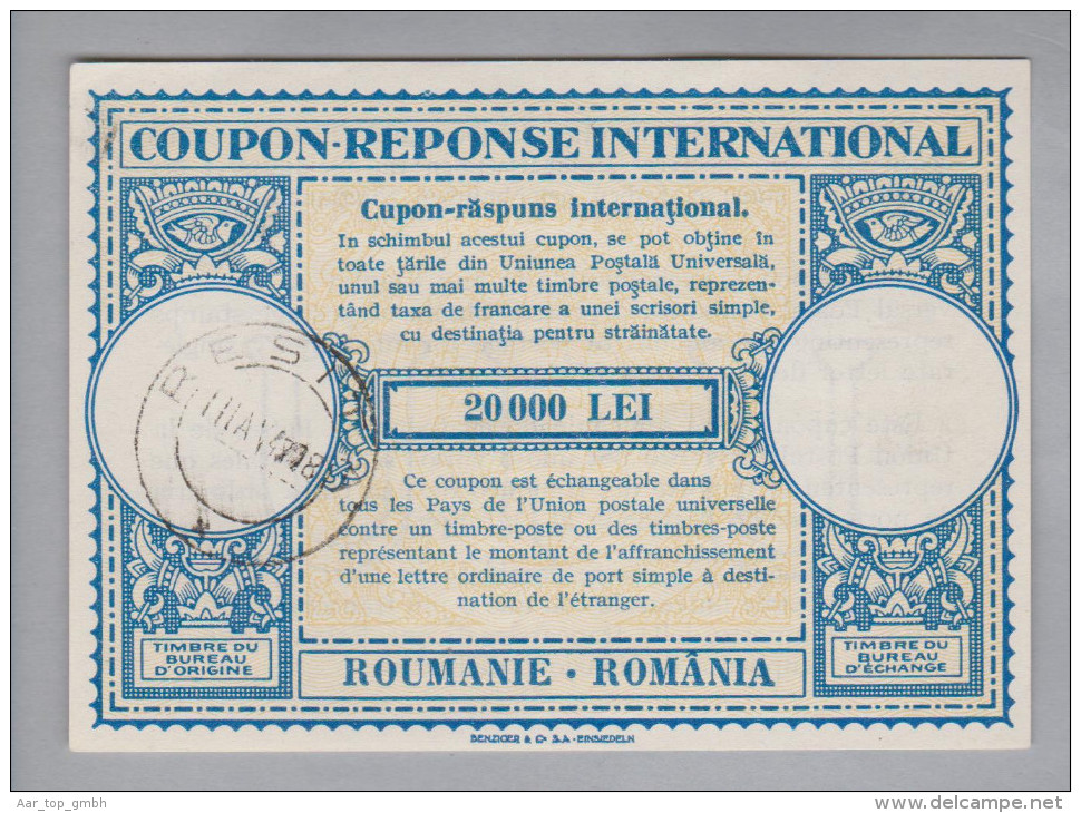 Rumänien Ganzsachen Coupon Réponse International 1947-04-11 Resita 20000 Lei - Entiers Postaux