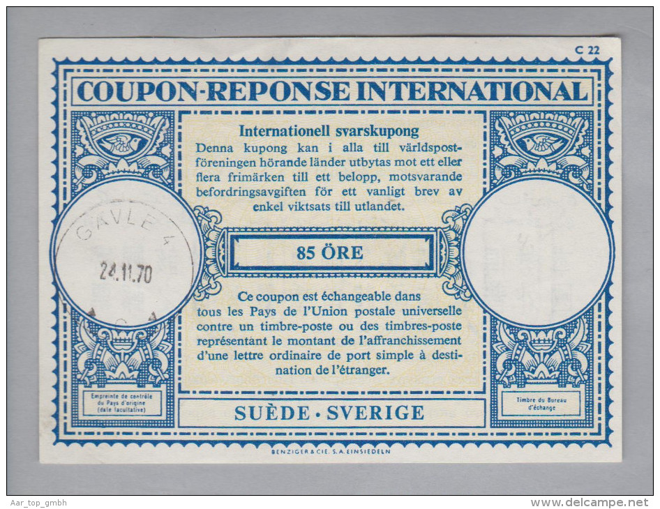 Schweden Ganzsachen Coupon Réponse International 1970-02-24 Gavle 4 85 Öre - Postal Stationery