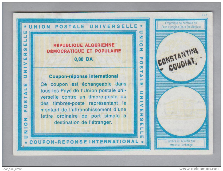 Algerien Ganzsache Coupon Réponse International Constantini Coudiat 0.80 DA - Algérie (1962-...)