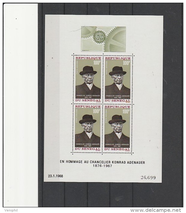 SENEGAL - BLOC N° 4 NEUF  XX - ADENAUER - ANNEE 1968 - Blocks & Sheetlets