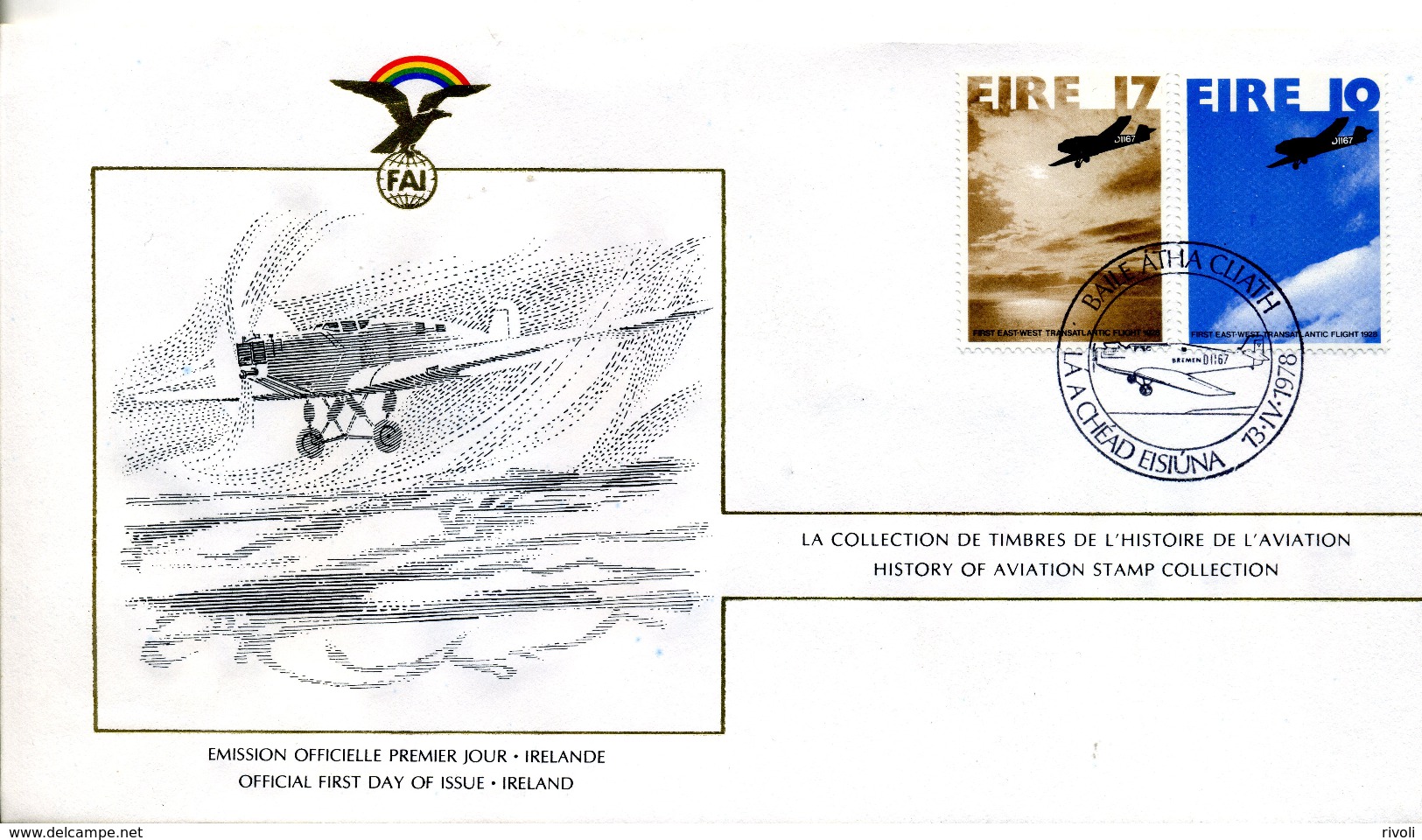 IRLANDE - EIRE - 1978 HISTOIRE DE L'AVIATION FDC - Avions