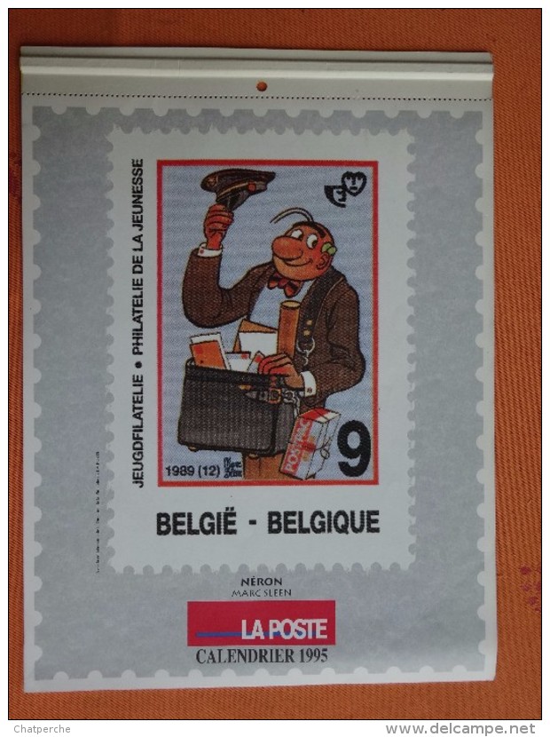 CALENDRIER 1995 LA POSTE BELGIQUE BELGIE NERON MARC SLEEN ILLUSTRATION TIMBRES POSTE BD TINTIN - Big : 1991-00