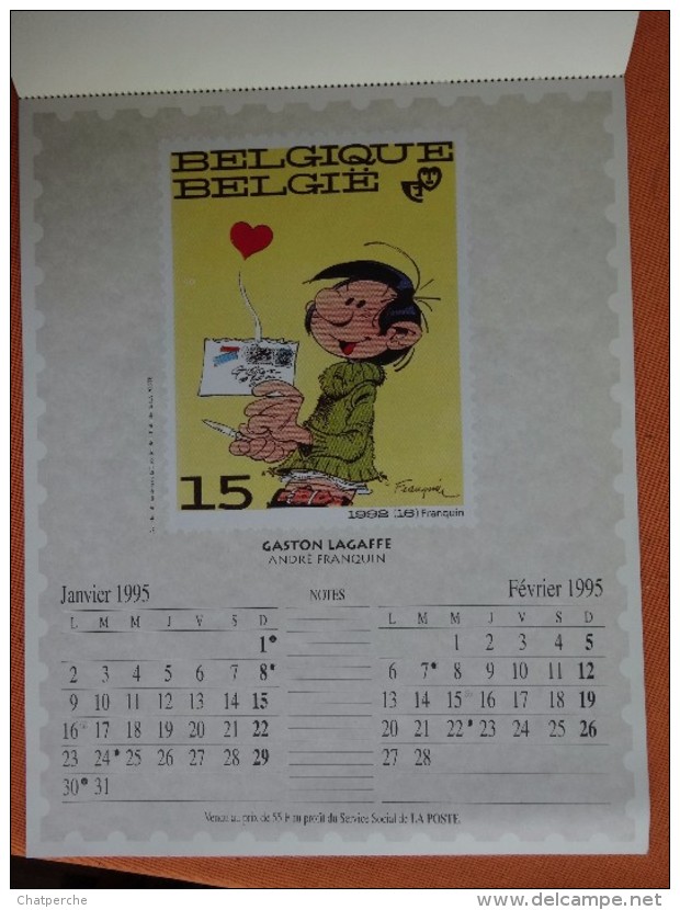 CALENDRIER 1995 LA POSTE BELGIQUE BELGIE NERON MARC SLEEN ILLUSTRATION TIMBRES POSTE BD TINTIN - Big : 1991-00