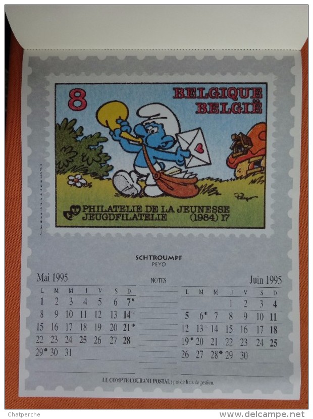 CALENDRIER 1995 LA POSTE BELGIQUE BELGIE NERON MARC SLEEN ILLUSTRATION TIMBRES POSTE BD TINTIN - Big : 1991-00