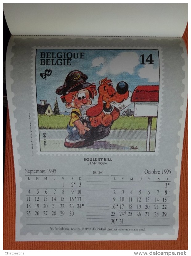 CALENDRIER 1995 LA POSTE BELGIQUE BELGIE NERON MARC SLEEN ILLUSTRATION TIMBRES POSTE BD TINTIN