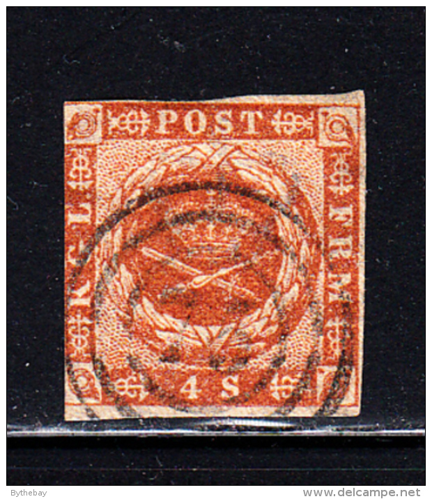 Denmark Used Scott #4 4s Royal Emblems  Cancel: 3-ring - Used Stamps