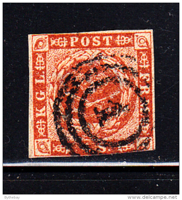 Denmark Used Scott #4 4s Royal Emblems  Cancel: 3-ring '1' - Used Stamps