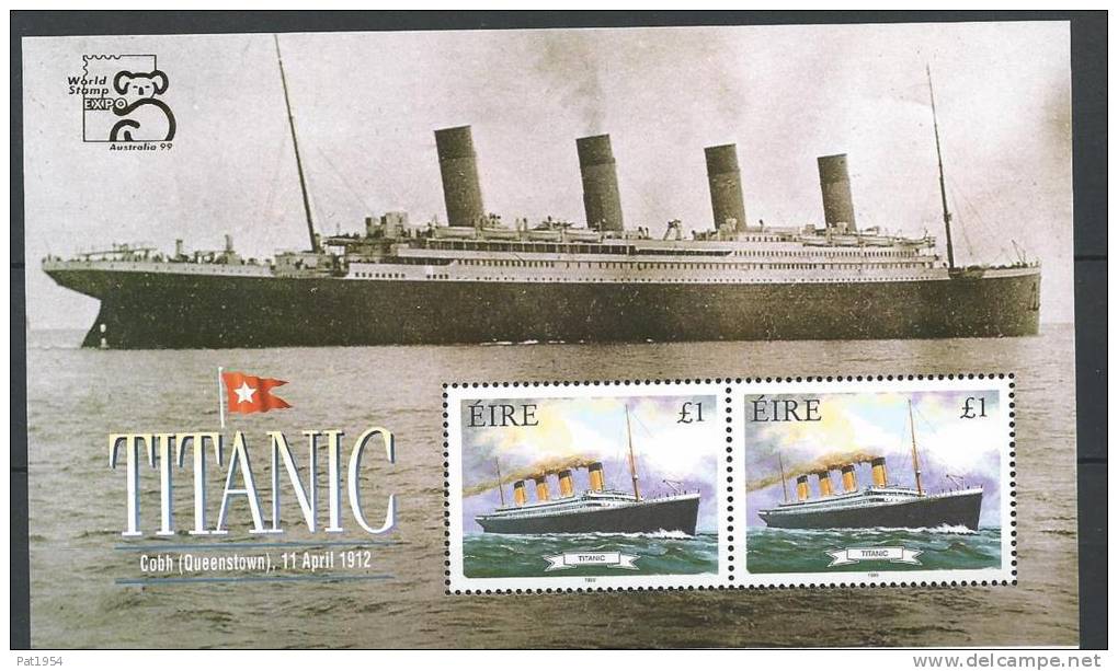 Irlande 1999 Bloc N°34 Neuf Bateau Titanic Surchargé Pour L´expo Australia 99 - Blocks & Sheetlets