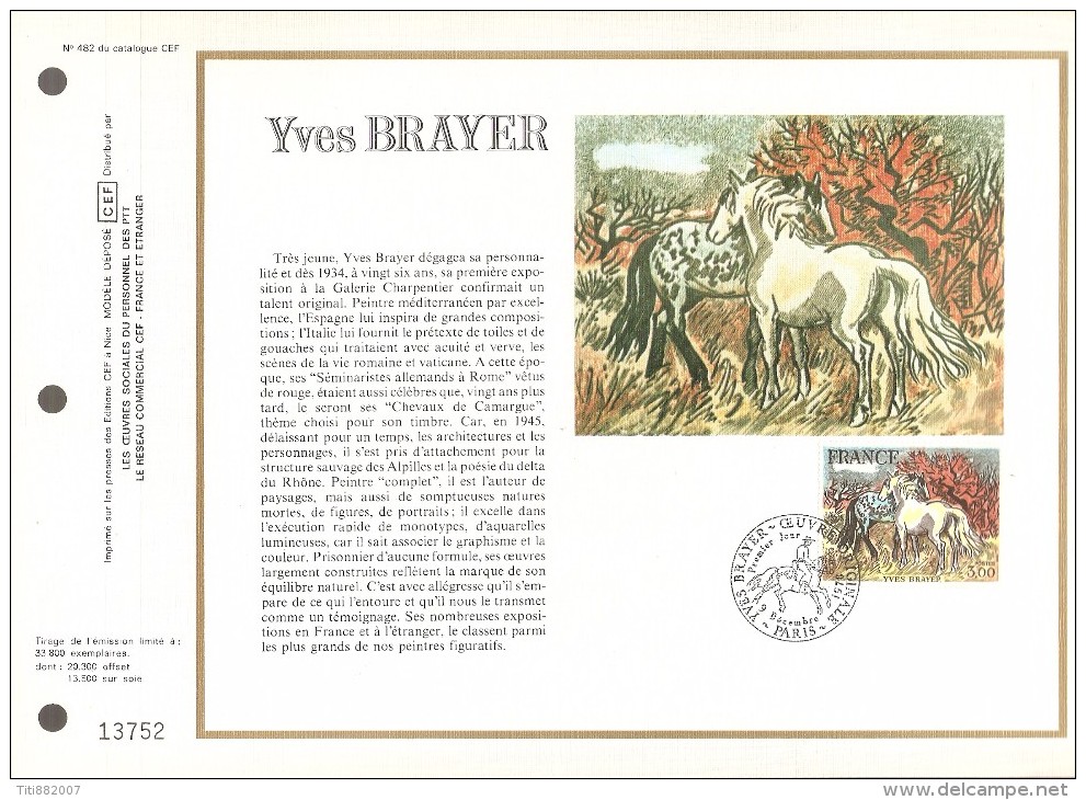 FRANCE   -   1978  .   Feuillet CEF N° 482 Sur Soie   -   Yves BRAYER - Documentos Del Correo