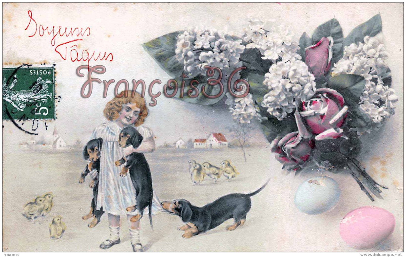 Chien Dog Illustration Teckel Teckels - Joyeuses Paques Easter -  2 Scans - - Chiens