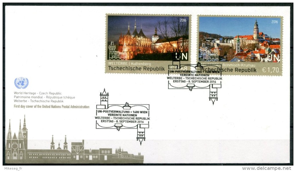 ONU Vienne 2016 - UNESCO - Patrimoine Mondial République Tchèque - FDC 2 Timbres Détachés De Feuille - FDC