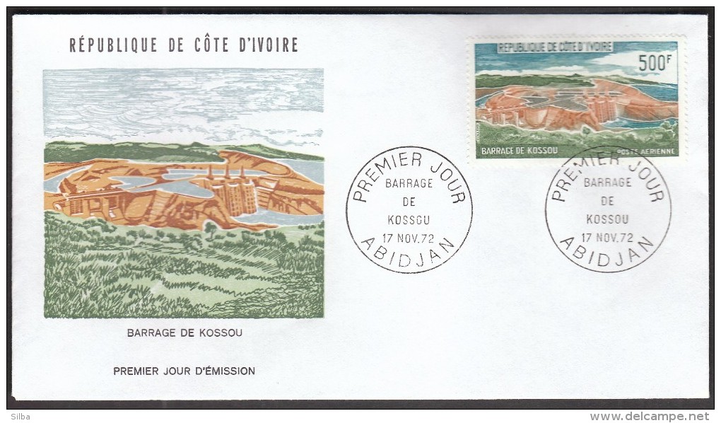 Ivory Coast Abidjan 1972 / FDC / Dam In Kossou - Umweltschutz Und Klima