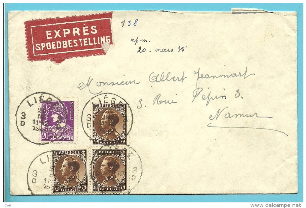 338+402 Op Brief Per EXPRES Met Stempel LIEGE - 1934-1935 Léopold III