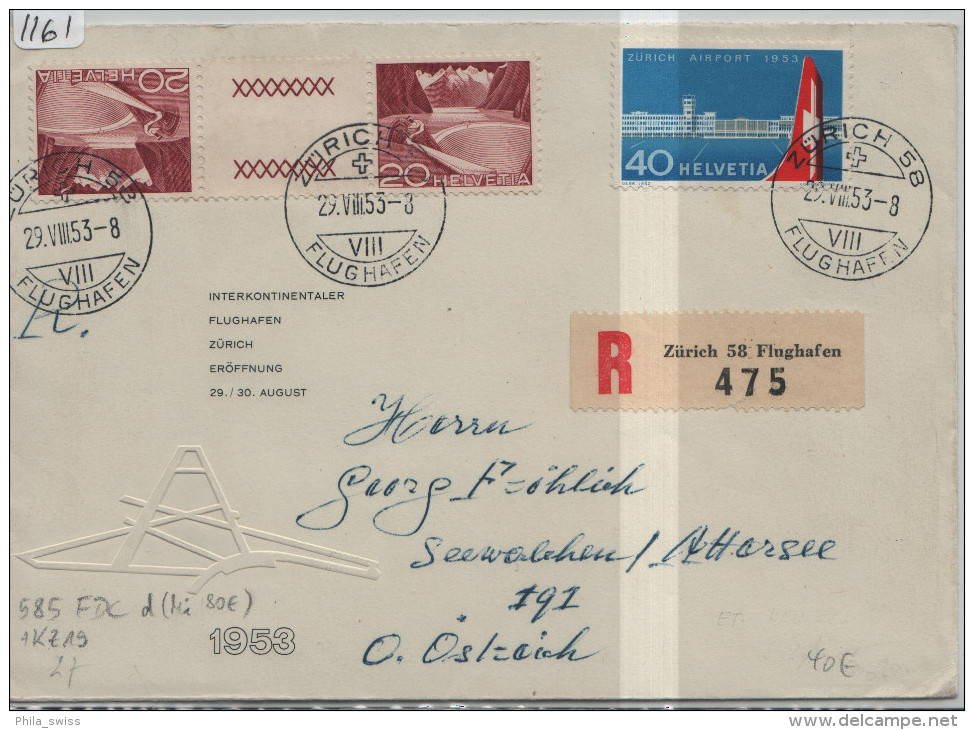 1953 ZÜRICH - INTERKONTINENTALER FLUGHAFEN - ERÖFFNUNG 29. August - 313 585 R-Brief Nach Seewalchen - FDC