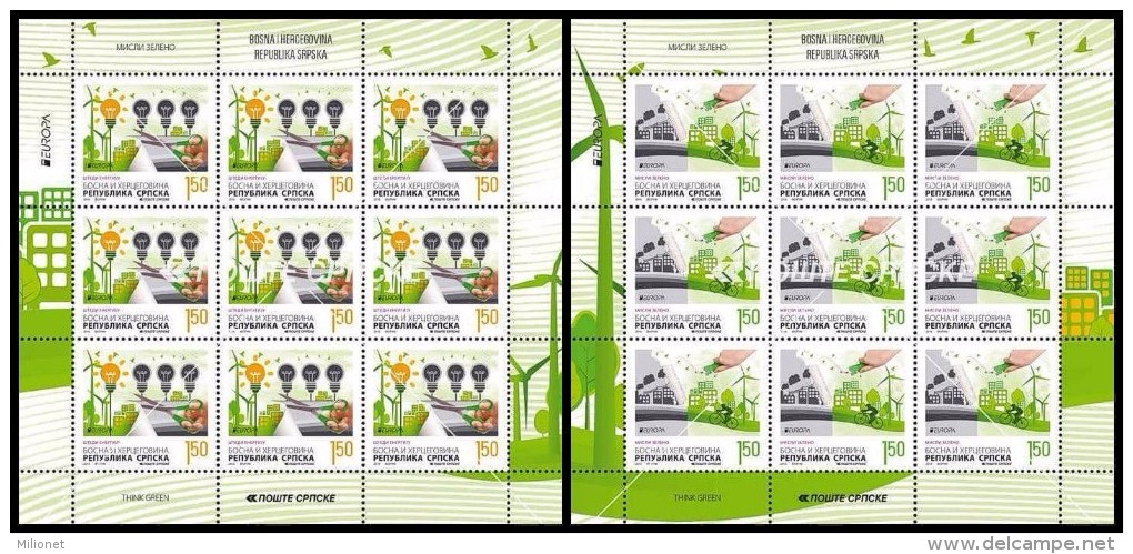 SALE!!! BOSNIA HERZEGOVINA SERBIA SERB POST PALE BOSNIE BOSNIEN 2016 EUROPA CEPT THINK GREEN 2 Sheetlets Of 9 Stamps ** - 2016