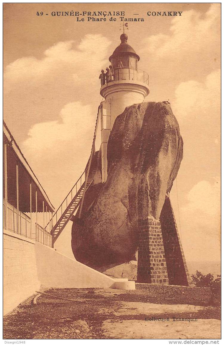 06332 "GUINÉE FRANÇAISE - CONAKRY - LE PHARE DE TAMARA" ANIMATA. CART. ILL. ORIG. NON SPEDITA - Guinée Française