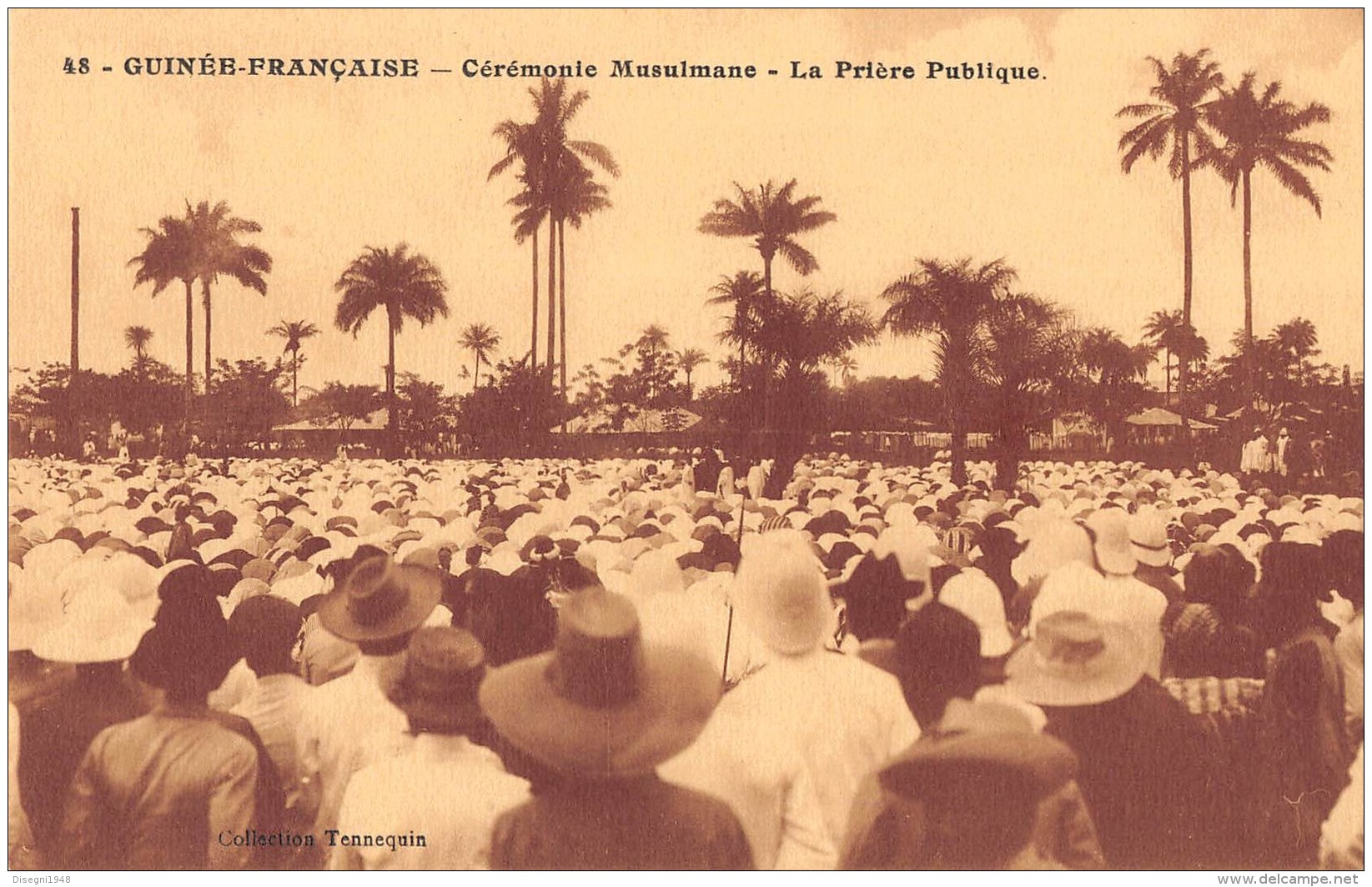 06333 "GUINÉE FRANÇAISE - CÉRÉMONIE MUSULMANE - LA PRIÈRE PUBLIQUE" ANIMATA. CART. ILL. ORIG. NON SPEDITA - Guinea Francese