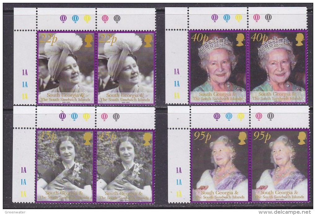 South Georgia 2002 Queen Mother 4v (pair, Corner)  ** Mnh (32282A) - Zuid-Georgia