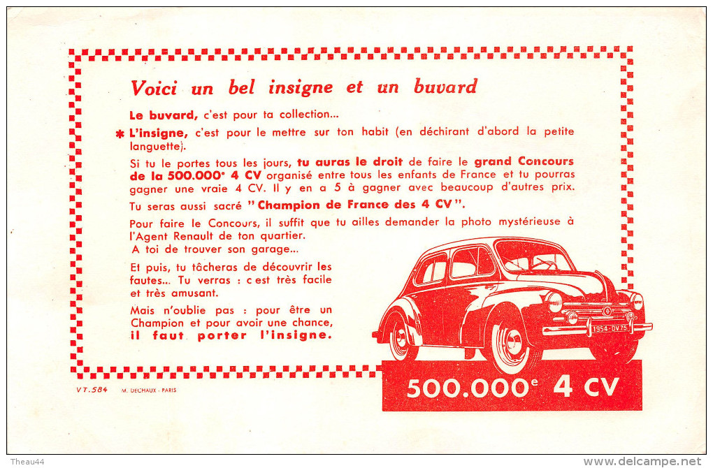 ¤¤  -  Buvard Publicitaire  -  Voiture " RENAULT 4CV "  -  ¤¤ - V