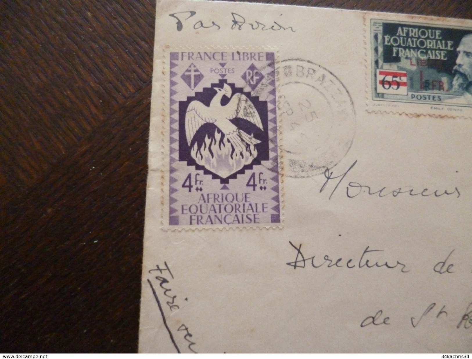 Lettre Colonies Françaises AEF Avec 3 TP Dont 2 France Libre Cachet Militaire  25/09/1945 - Briefe U. Dokumente