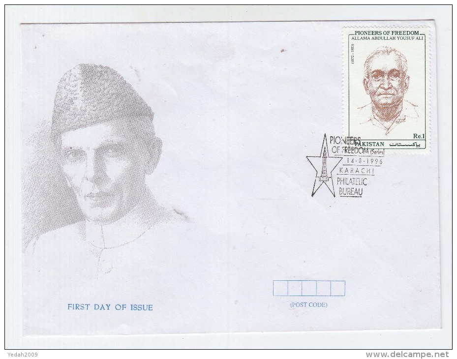 Pakistan PIONEERS OF FREEDOM ALLAMA ABDULLAH YOUSUF ALI FDC 1996 - Pakistan