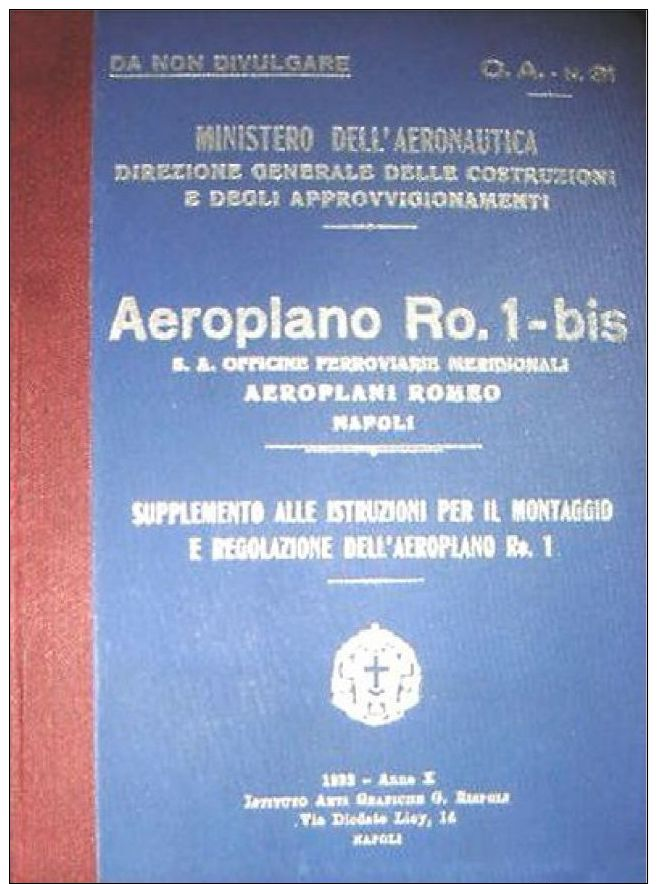 AERONAUTICA Aeroplano Romeo Ro1 Bis 1932 OFM Supplemento CA31 Manual - DOWNLOAD - Aviación
