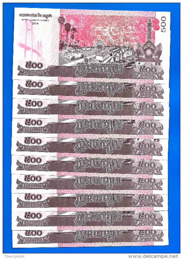 Cambodge Lot 10 X 500 Riels 2014 Neuf Uncirculated UNC Riel Que Prix + Frais De Port - Cambodia