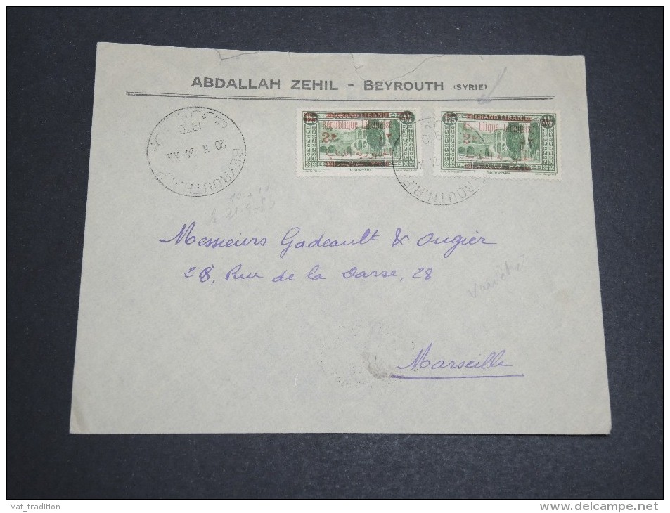 FRANCE / GRAND LIBAN - Env. De Beyrouth Pour Marseille En 1930 , Variété De Surcharge Sur Timbre - A Voir - L 2987 - Briefe U. Dokumente