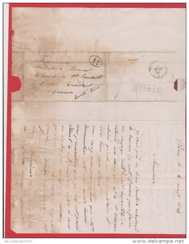 Lettre DeParis --  Pour   Montfaucon En Velay    -- 8 Avril 1843 - 1801-1848: Précurseurs XIX