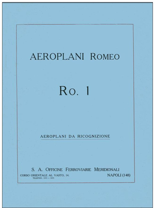 AERONAUTICA AIRCRAFT Aeroplano Romeo Ro1 1928 OFM Brochure - DOWNLOAD - Aviation