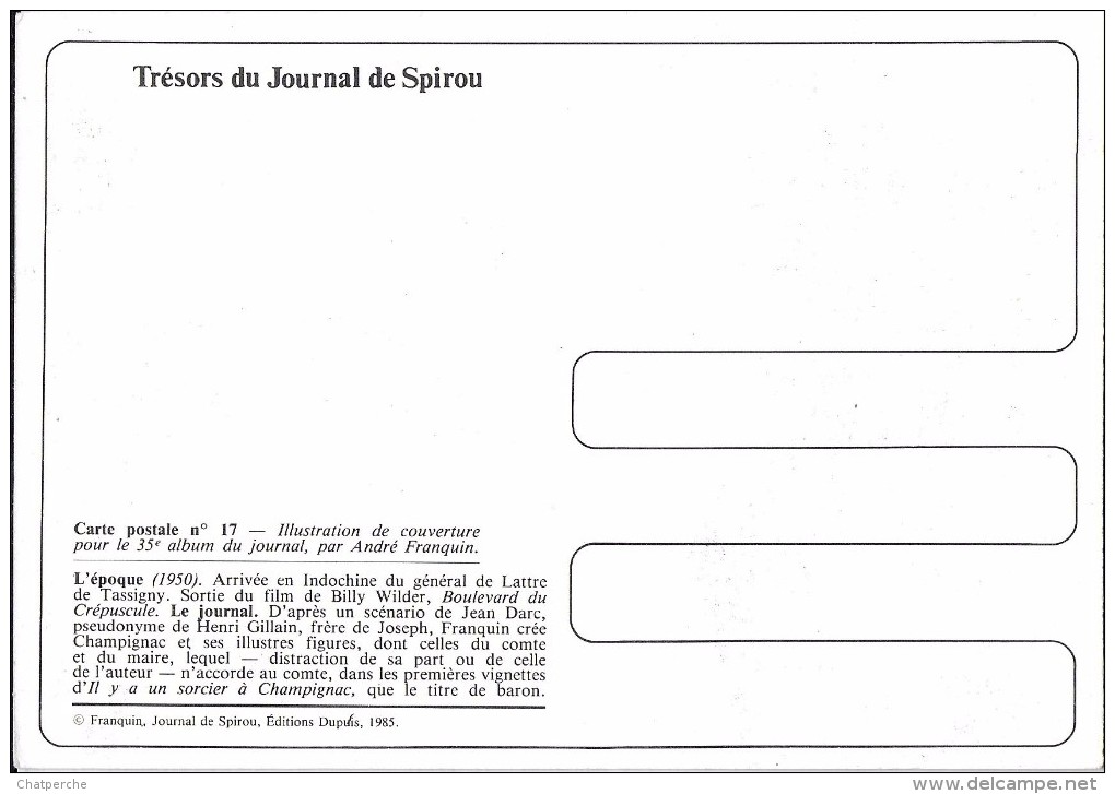 B.D. BANDE DESSINEE  ILLUSTRATEUR ANDRE FRANQUIN TRESOR DU JOURNAL SPIROU CP N° 17 COUVERTURE N° 35 - Comics