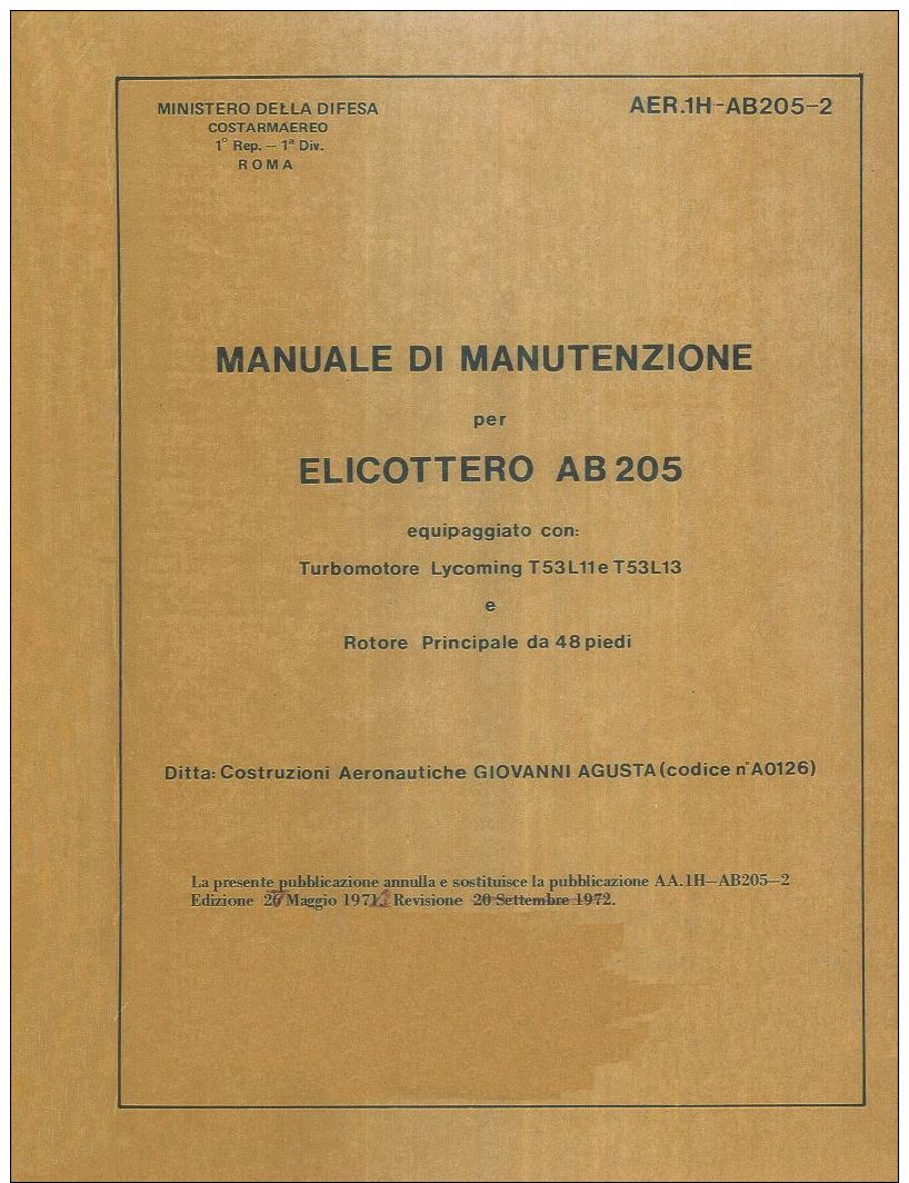 ELICOTTERO Agusta Bell AB205 1976 (AER1HAB2052) Manuale Manutenzione - DOWNLOAD - Aviazione