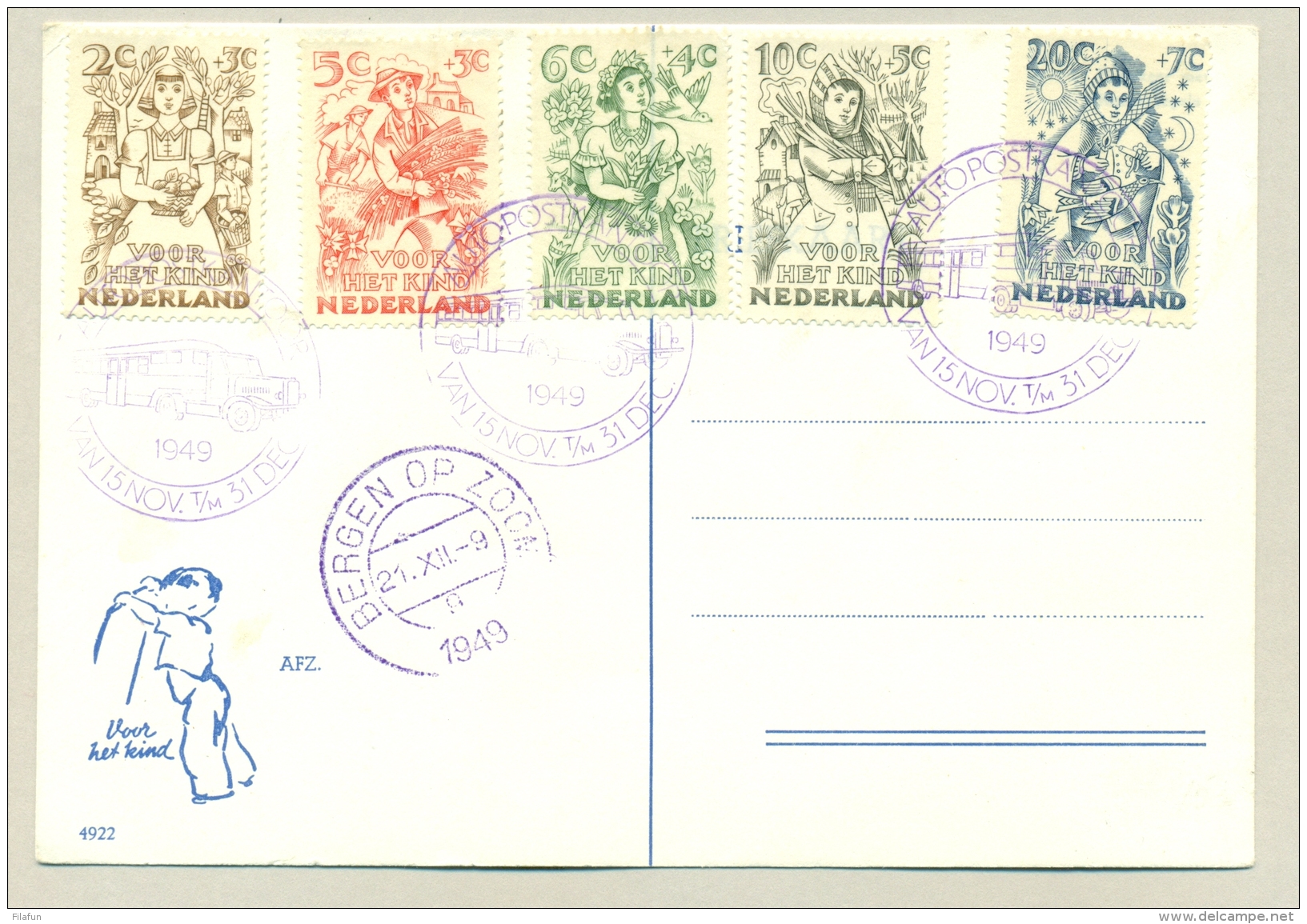 Nederland - 1949 - Kindserie Met Stempel Autopostkantoor Op Kaart (niet Verzonden) - Briefe U. Dokumente