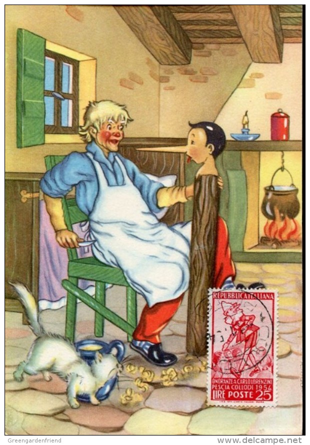 13465 Italia,  Cartoon, Card Ballerini &fratini,  Pinocchio (with Stamp Pinocchio !!) (1097/1) Geppeto - Märchen, Sagen & Legenden