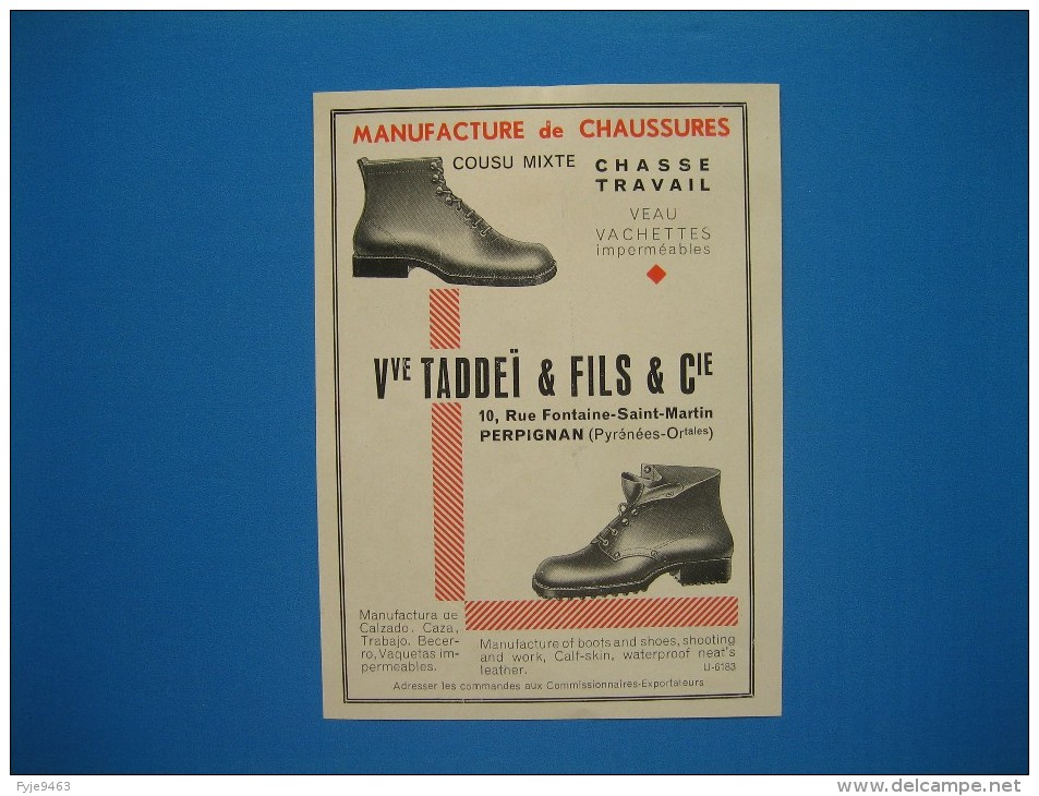 (1937) Fabrique De Chaussures : J. BROUARD à Saint-Christophe-du-Bois (Maine-et-Loire) - Vve TADDEÏ & Fils à Perpignan - Non Classés