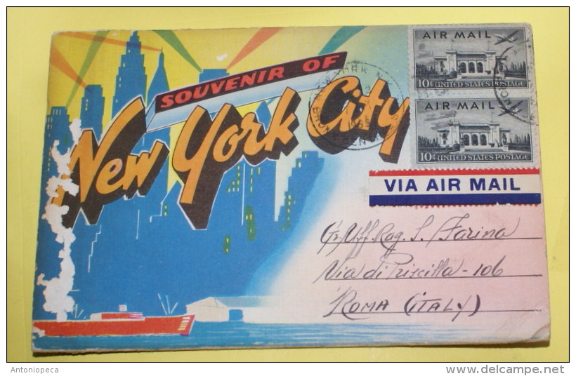 USA 1955, RACCOLTA CARTOLINE DI NY IN FOLDER , POSTA AEREA  VIAGGIATA - Colecciones & Lotes